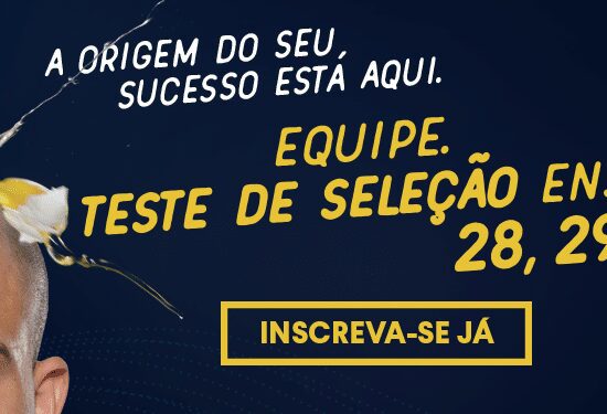 Banner para o teste de seleção colégio Equipe com ovo quebrando na cabeça de calouro criado pela Tango Comunicação