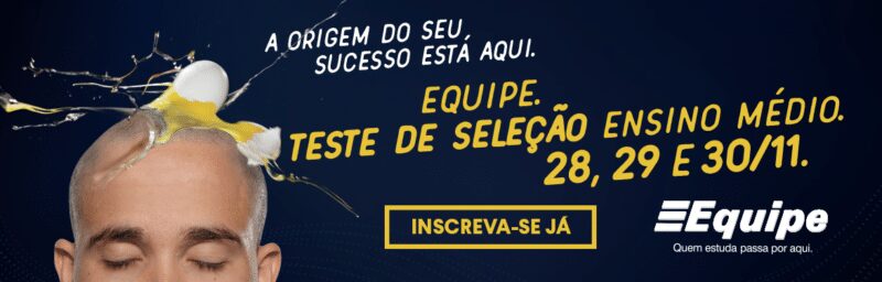 Banner para o teste de seleção colégio Equipe com ovo quebrando na cabeça de calouro criado pela Tango Comunicação